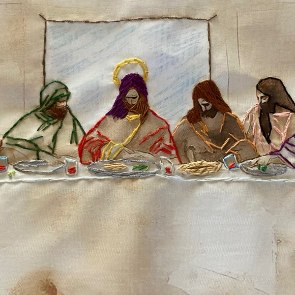 NEW large Last Supper on canvas with embroidery, 31 inches by 15.5 inches - Picture 5 of 5